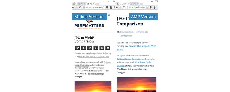 version móvil vs versión AMP